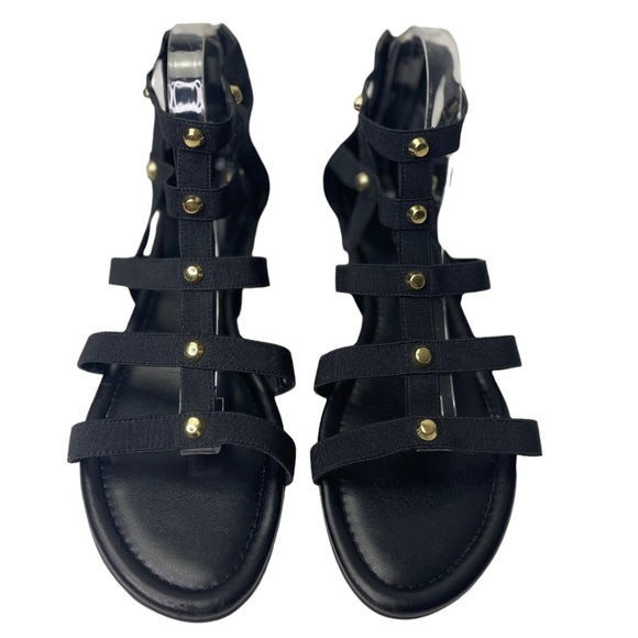 Marc Fisher Pammy Women’s Black Gladiator Sandals With Gold Studs - Picture 2 of 9